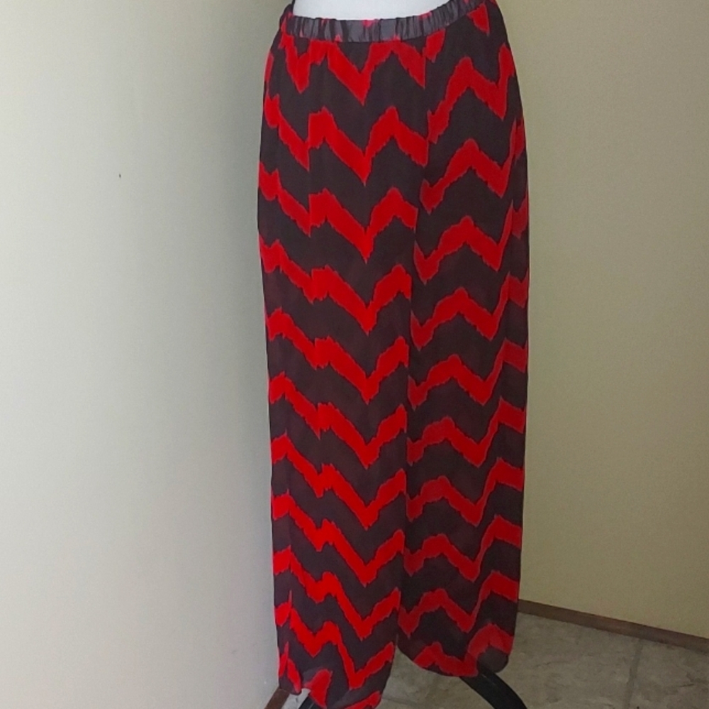 Women's Wide Leg Pants - Red and Brown